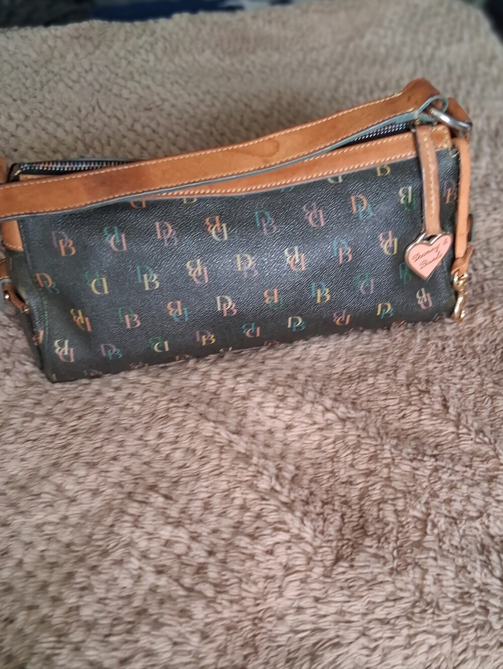 Dooney & Bourke Brown Logo Shoulder Bag with Tan Trim and Chain Detail - Picture 7 of 16